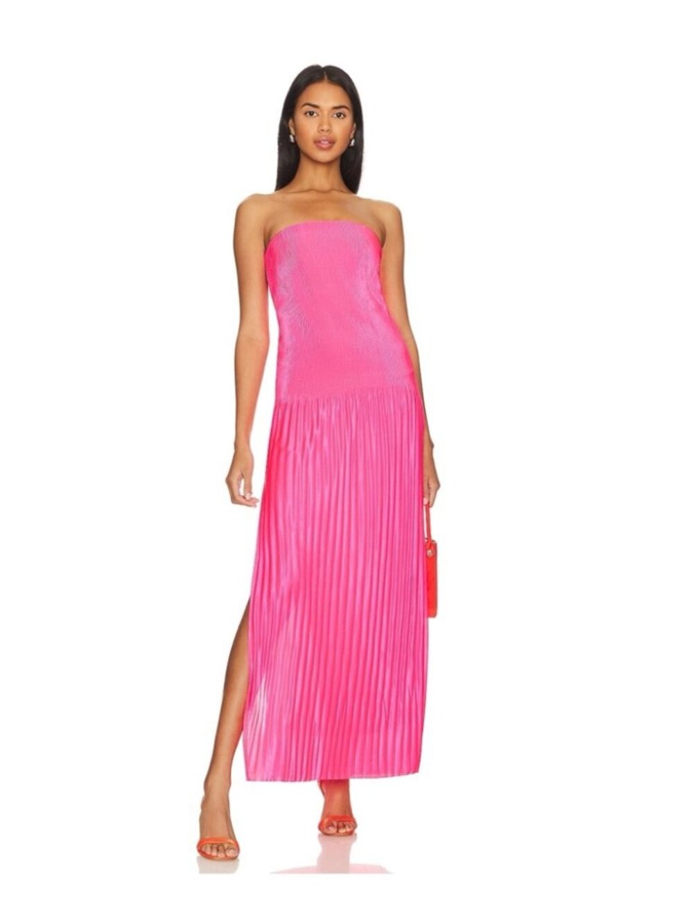 NWT NBD Anita Maxi Dress in Bright Pink Small Strapless Pleated Revolve